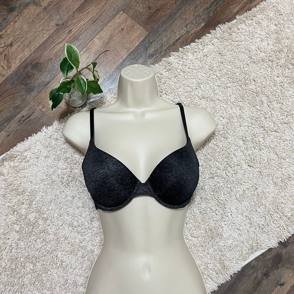 Victoria's Secret 32D Black Heather Underwire Padded Perfect Coverage Bra
